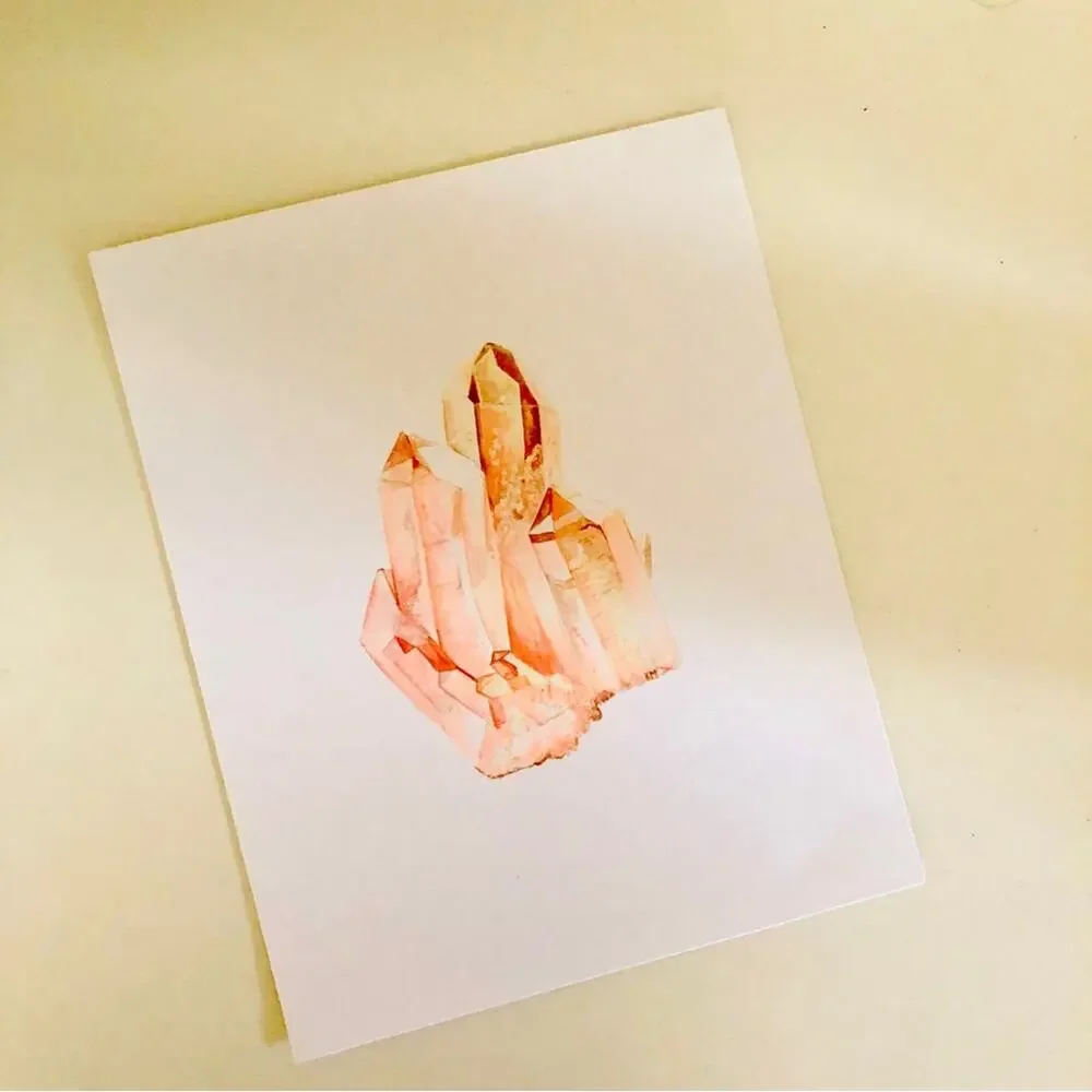 NEW WEST ELM Pink Peach White Crystal Quartz Illustrated Drawing Art Print